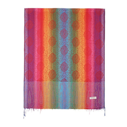 Ethnic Style Colorful Cashew Embroider Rainbow Gradient Tassel Scarf